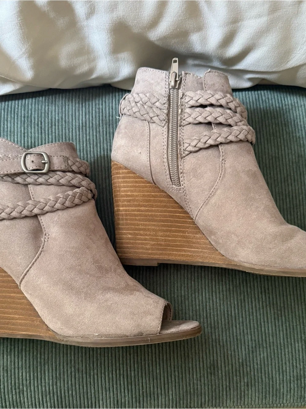 Madden Girl Taupe Braided Wedge Ankle Booties